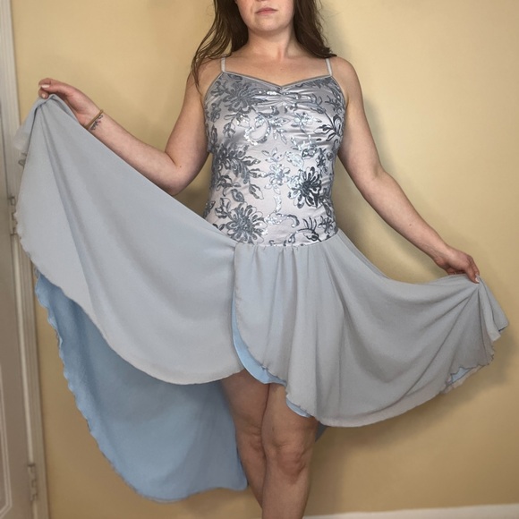 Weissman Sequin Floral High-Low Georgette Dress Dance Costume Adult Large Blue - Picture 6 of 13